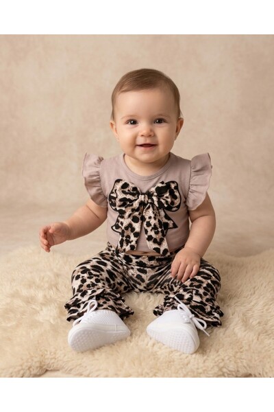 voyyo kids baby Baby Girl Bow Detailed Ruffle Summer Leopard Leggings 6-9-12-...