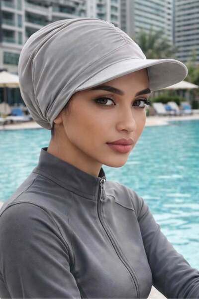 Aişe tesettür Gray Pool - Can Be Used on Top of a Beach Hat/Swimsuit