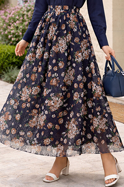 benguen Fusta cu imprimeu din dantela N2694 Bleumarin