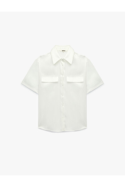 Koton Classic Collar Short Sleeve Satin Shirt with Appliqué Detail
