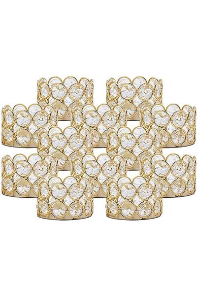 Arabest 12-Piece Crystal Tea Light Holders, K9 Crystal Beads Votive Candle Ce...