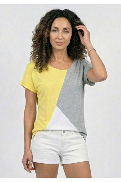 Little Visqon Γυναικείο μπλουζάκι με λεπτομέρειες σε σχέδιο μπλοκ, κοντομάνικ...