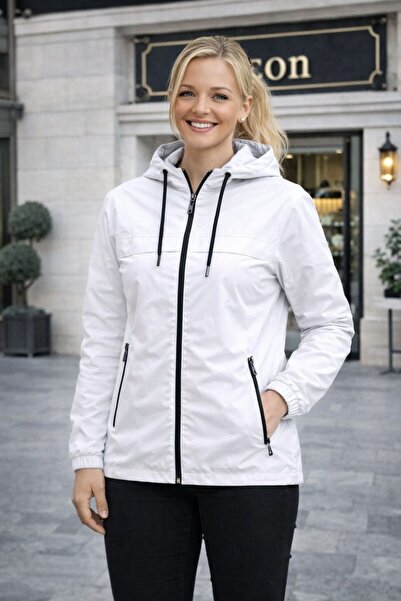 Gül Maison معطف واق من المطر كبير الحجم مقاوم للماء للنساء بتصميم أنيق مع غطا...