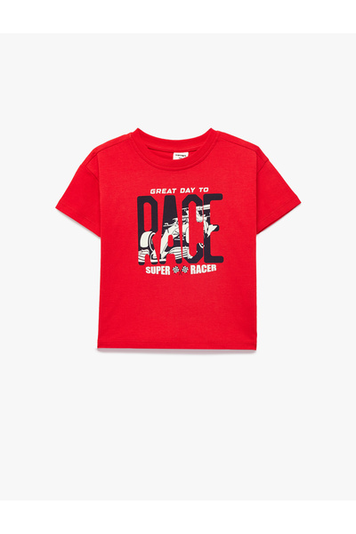 Koton Βαμβακερό μπλουζάκι με λαιμόκοψη με κοντό μανίκι