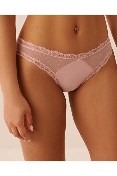 La Vie en Rose Mesh and Lace Trim Bikini Panty
