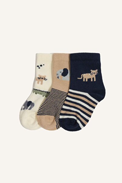 DeFacto Щамповани памучни чорапки-ботушки с противоплъзгаща подметка, комплек...