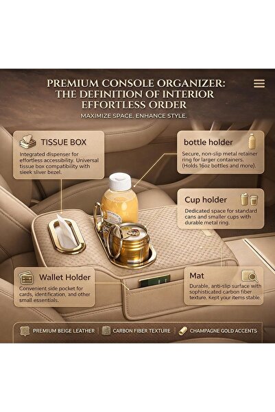 AutoFamily Car Armrest Heightening Pad with Cup Holder & Tissue Box