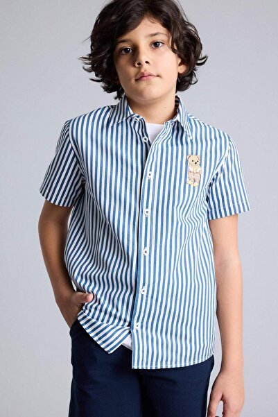 DeFacto Regular Fit Shirt Collar Striped Poplin Short Sleeve Shirt Boys H2947...