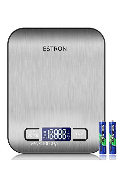ESTRON 10 Kg Hassas Mutfak Tartısı 1 Gr Hassasiyet Paslanmaz Çelik (PİL HEDİY...