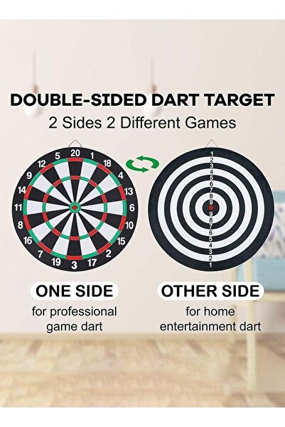 Arabest 17 Inch Double Sided Dartboard Set with 6 Metal Tip Darts for Indoor ...