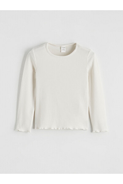 LC Waikiki Nevavm Faux Collar Ribbed Ruffle Girls' T-Shirt