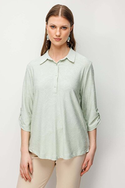 ON Women's Plus Size Half Sleeve Embroidered Blouse 71342 Mint