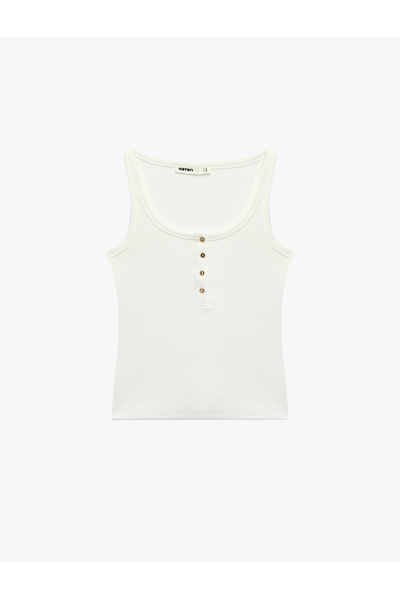 Koton Cotton Slim Fit Ornamental Buttoned U-Neck Ribbed Undershirt