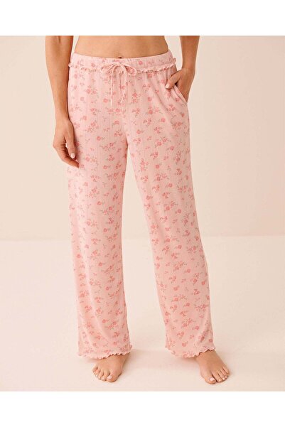 La Vie en Rose بنطلون بيجامة بطبعة زهور وحافة مكشكشة وتصميم بوينتيل