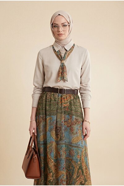 Modamorfo Φούστα με κουμπιά και κλειστό πάτο, έθνικ σετ με σχέδια - μπεζ