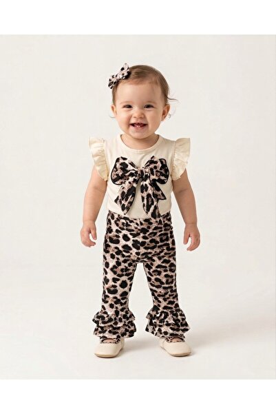 Ege Bebek Baby Girl Summer Clothes Leopard Bow Detailed Ruffle Tights 6-9-12-...