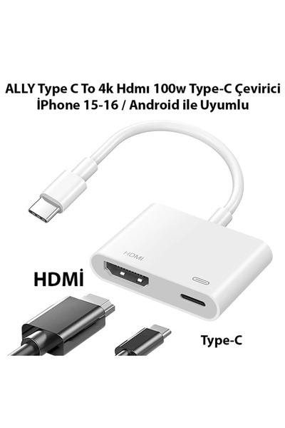 Bowie 4K Hdmı dönüştürücü adaptör monitör telefon görüntü aktarım kablosu İph...
