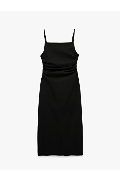 Koton Φόρεμα με στενή εφαρμογή, τετράγωνο λαιμόκοψη, λουράκια και μίντι ντραπ...