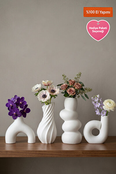 Arteliss 4'lü Dekoratif Vazo Seti - İskandinav Tasarım Nordic, Çakıl ve Burgu...