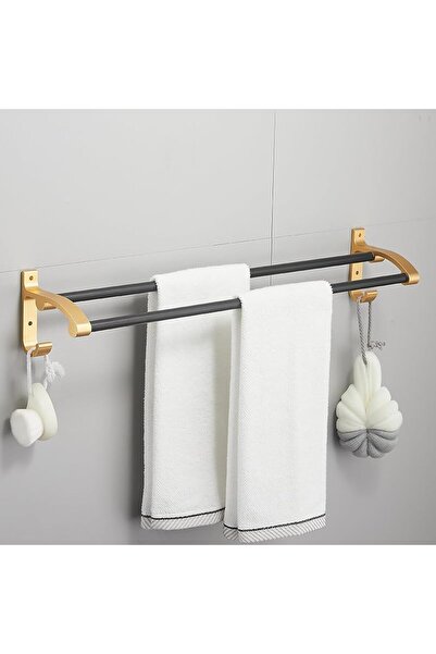 Arabest Foldable Towel Rack with Bar and Hooks, Wall Mount Bathroom Storage S...