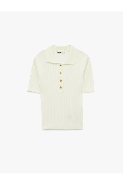 Koton Buttoned Short Sleeve Polo Collar Viscose Knitwear Sweater