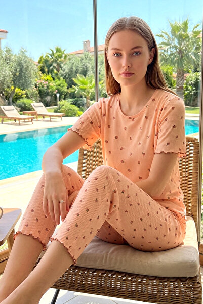 REMSA Women's Patterned Cotton Short Sleeve Pointelle Fabric Pajama Set 70753...