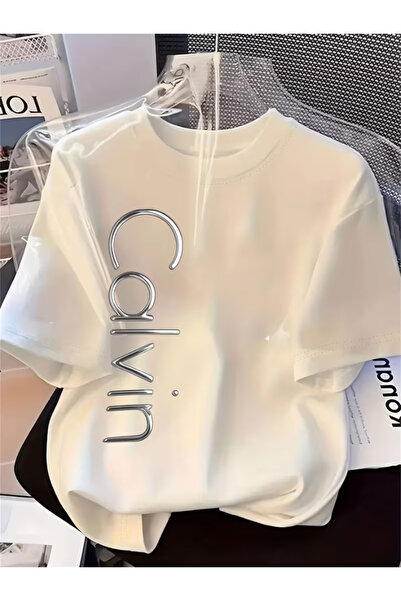 LİNA06 تي شيرت نسائي برقبة دائرية وطباعة حروف إبداعية وأكمام قصيرة