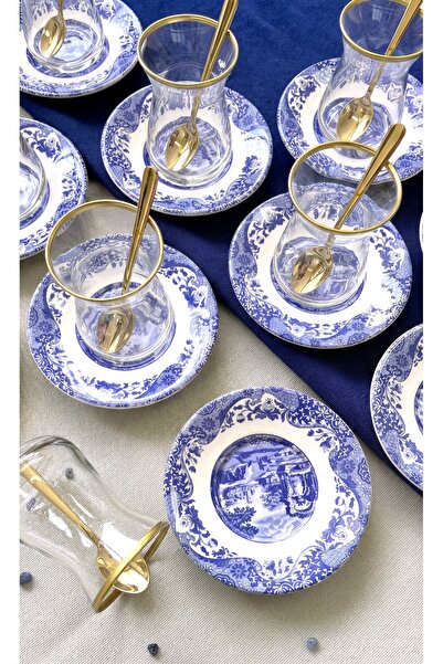 ers erbaşlar Mi̇lano Gold Decorated 24 Piece Tea Set for 12 People, Tea Set