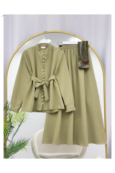 YEDİLALE SET DUBLU: CĂMAȘĂ ȘI FUSTĂ CU NASTURI ÎN RÂNDURI [gamă de mărimi 38-...