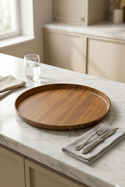 CASTEROLİ Acacia Look Serving Plate 28 cm – Durable Plastic Presentation Plate