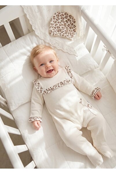 Miniday Baby جمبسوت للفتيات الصغيرات مطبوع بنقشة الفهد تطريز مثقوب قطعة جمبسو...