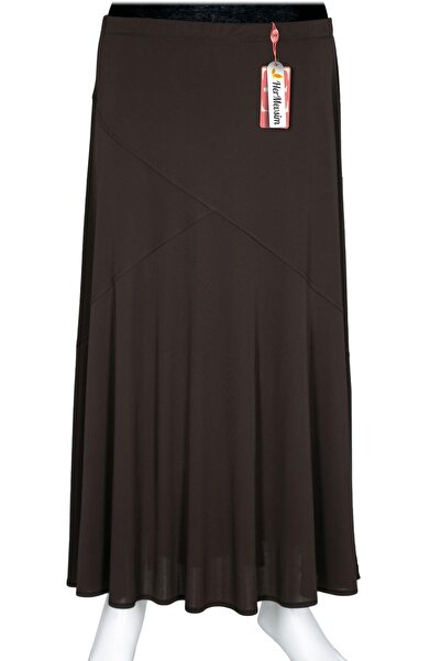 Hermevsim Hesna Women's Rana Plus Size Cross Model Elastic Lined Brown Skirt