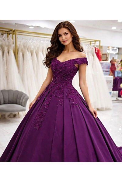 Sibelse Gelinlik Ametist Rüya Dantel İşlemeli Nişanlık / Abiye