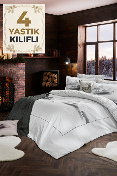Özdilek 4 Yastık Kılıflı Geyikli %100 Pmauk Ranforce Çift kişilik Nevresim ta...