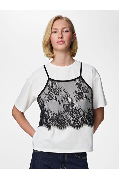 PIECES Tričko PCFNUG s krajkovým topem na ramínka