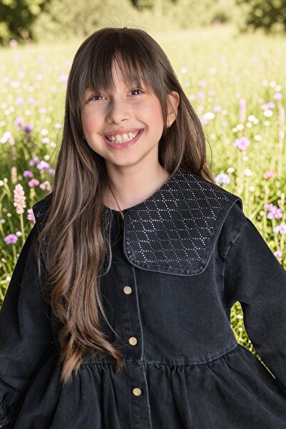 QUB CLUB فستان أسود مرصع بالأحجار للفتيات لمناسبات الأعياد