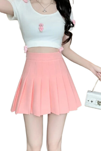 NO BRAND Fustă scurtă, Voguet, cu pliuri, roz, mărimea XS