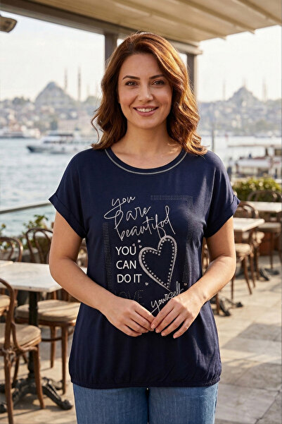 YXL COLLECTION Women's Plus Size Lycra Crew Neck Off Shoulder Stone Print Pat...