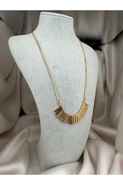 ZS Aksesuar Gold Geometric Bar Detailed Steel Necklace – Modern Stylish State...