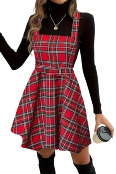 OEM VOGUET Babydoll Dress in Red Checkered Fabric M