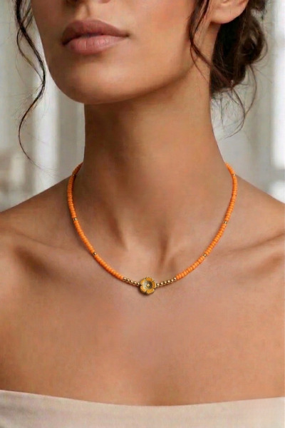 PETEK AKSESUAR Beaded Flower Murano Necklace