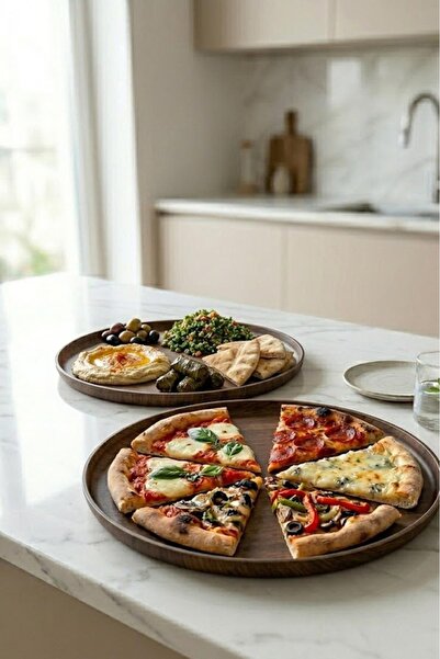 CASTEROLİ 2-Piece Acacia Look Serving Plate 28 cm – Durable Plastic Presentat...