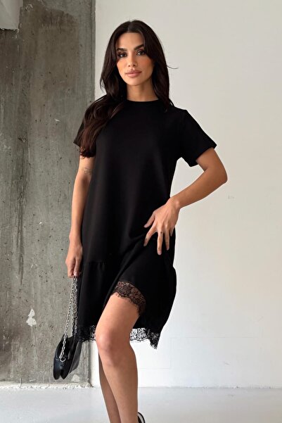 Ded COLLECTION Γυναικεία κοντομάνικη φούστα με δαντέλα και λεπτομέρειες, καλο...