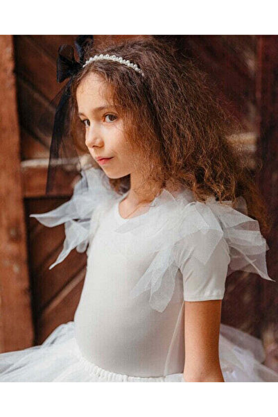fustite cu luminite White Bodysuit with Tulle Ruffles - 10-12 years (140-152 cm)