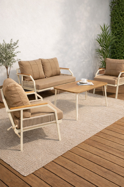 UFUK HOME DAİSY Krem 211 Masalı Kahverengi Bahçe Mobilya Seti Balkon Teras Ot...