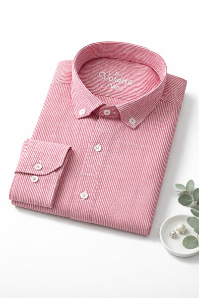 Varetta Ανδρικό πουκάμισο με ρίγες από λινό ύφασμα με σχέδιο λουλουδιών ρόδιν...