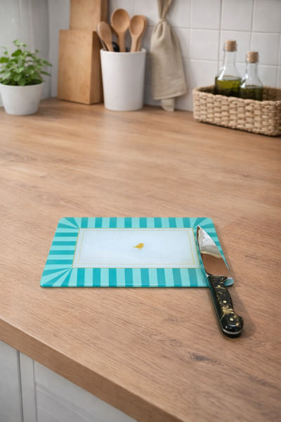 ZucciHome Tempered Unbreakable Glass Cutting Board |   Aqua Retro Sparrow |  ...