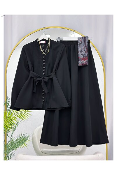 YEDİLALE SET DUBLU: CĂMAȘĂ ȘI FUSTĂ CU NASTURI ÎN RÂNDURI [gamă de mărimi 38-...