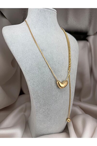 ZS Aksesuar Asymmetric Chain Gold Heart Necklace – Modern & Trendy Women's Ne...