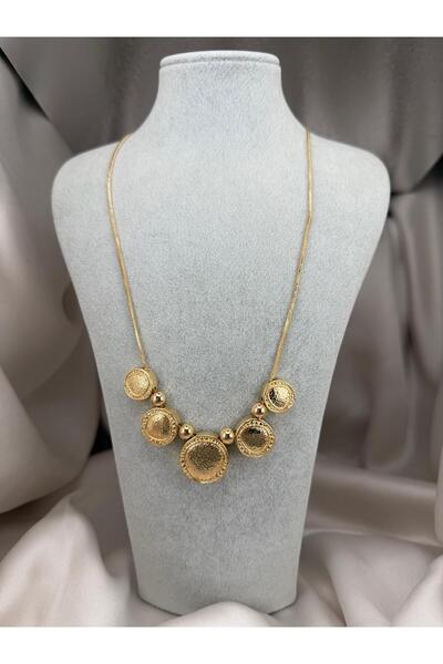 ZS Aksesuar Geometric Gold Necklace – Square Shaped Shiny Surface Modern Stat...